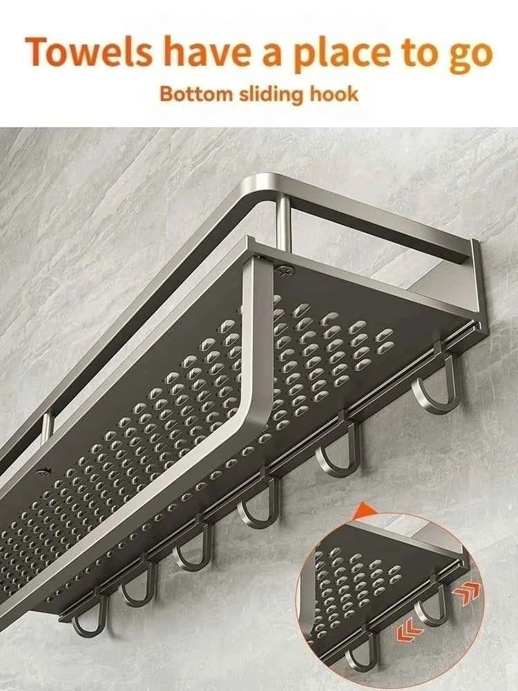 Aluminum Kitchen Shelf Wall Mounted Spice Organizer Rust and Moisture Resistant Bathroom Toiletries Storage Racks