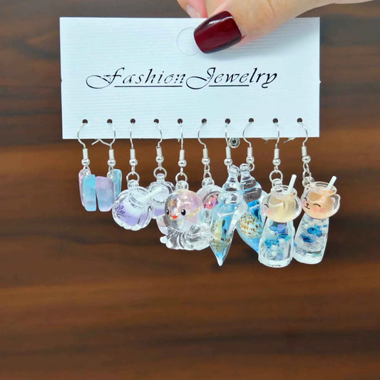 6pcs Conch Octopus Ice Cream Butterfly Earrings Earrings Resin Simulation Food Candy Earrings Set
