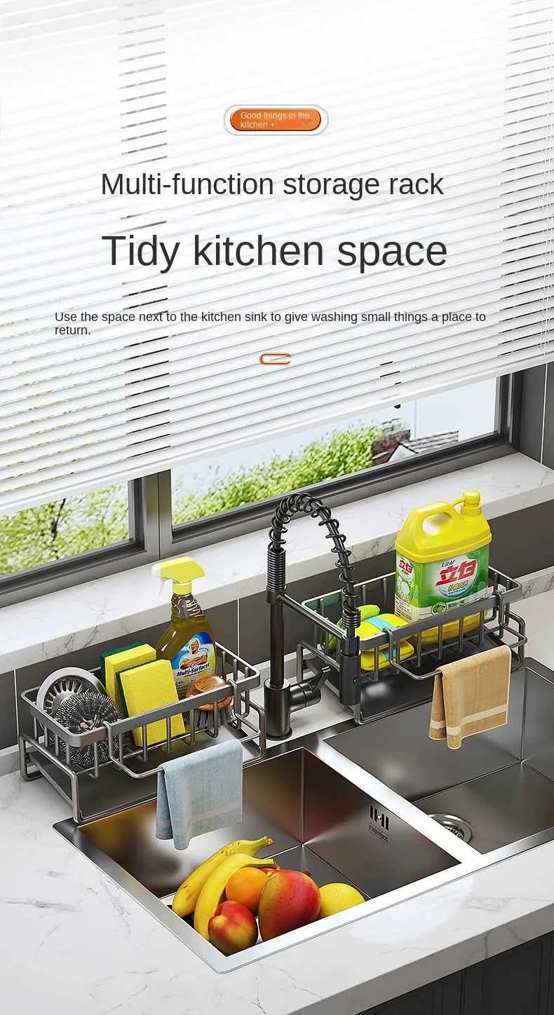 Kitchen stainless steel shelf, sponge drain rack, sink drainage rack, dishwashing supplies, dishcloth storage, drainage rack