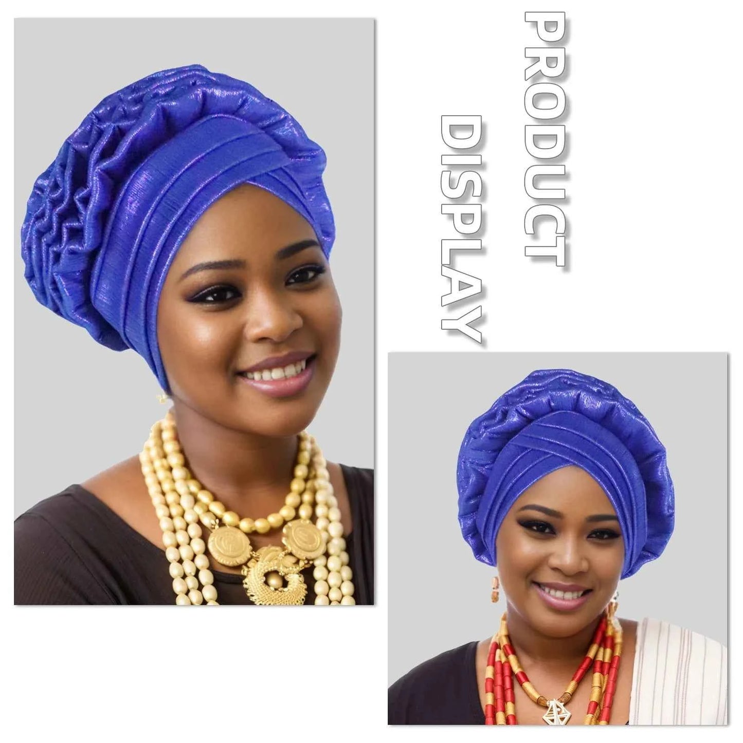 New Fashion African Auto Gele Headties Muslim Glitter Ruffled Turban Hijab Bonnet Nigerian Wedding Festival Baotou Hat for Woman