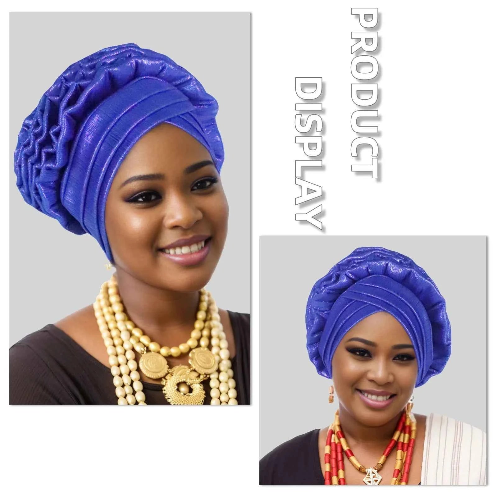 New Fashion African Auto Gele Headties Muslim Glitter Ruffled Turban Hijab Bonnet Nigerian Wedding Festival Baotou Hat for Woman