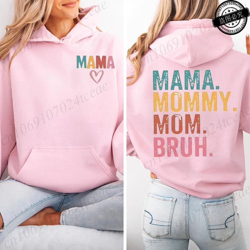 Women's Mama Graphic Fleece Hoodies Casual Long Sleeve Sweatshirts Mama Mommy Mom Bruh Print Zip Up Hooded Hoodies Tops Gifts