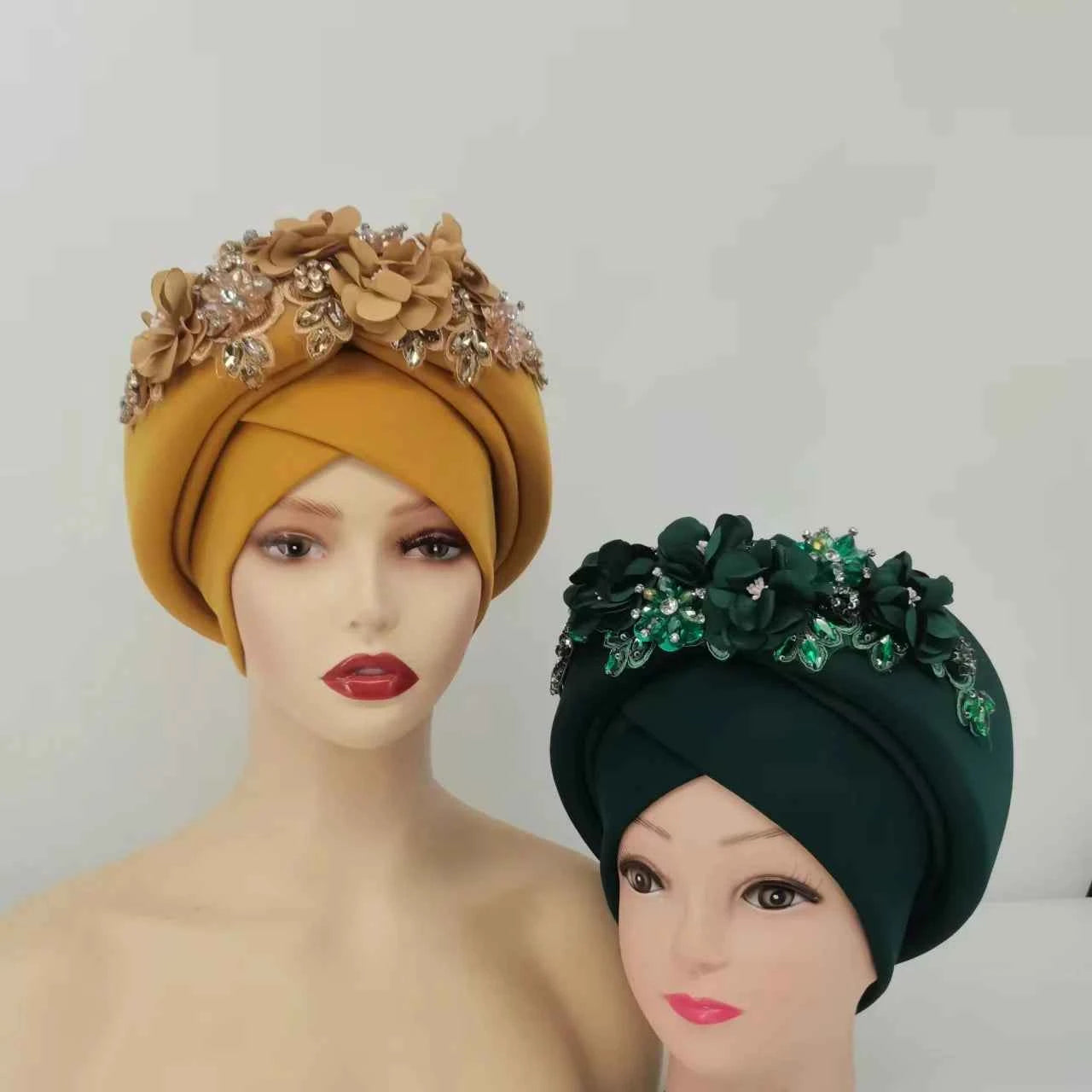 Beaded Nigeria Gele Ready African Headtie Female Head Wraps Party Headpiece Muslim Headscarf Hat Women's Turban Cap with Stones