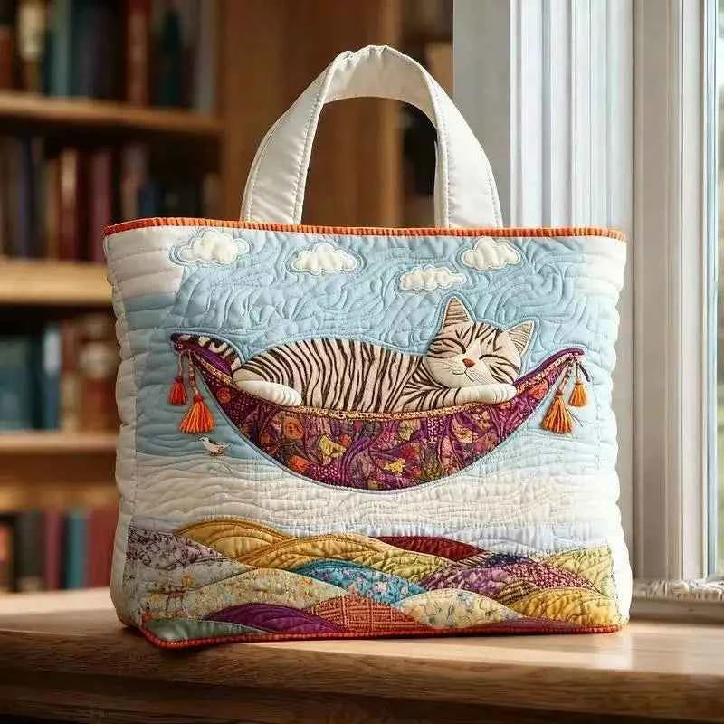 Quilted handbag 3D embroidered handbag large capacity canvas shoulder bag women's daily shopping bag fashionable travel handbag