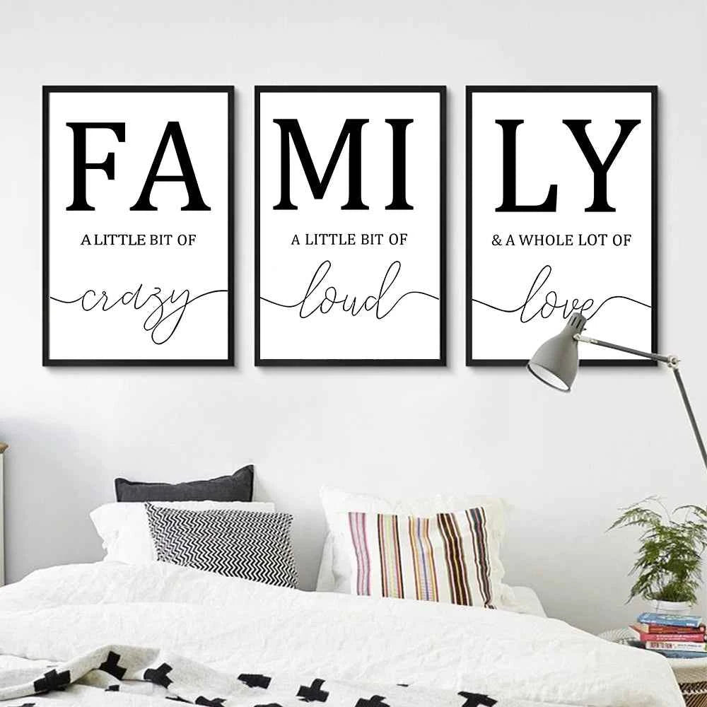 3PCS Frameless Simple Black White FAMILY Poster Modern Canvas Painting Wall Art Print Pictures  For Living Room Home Decorative