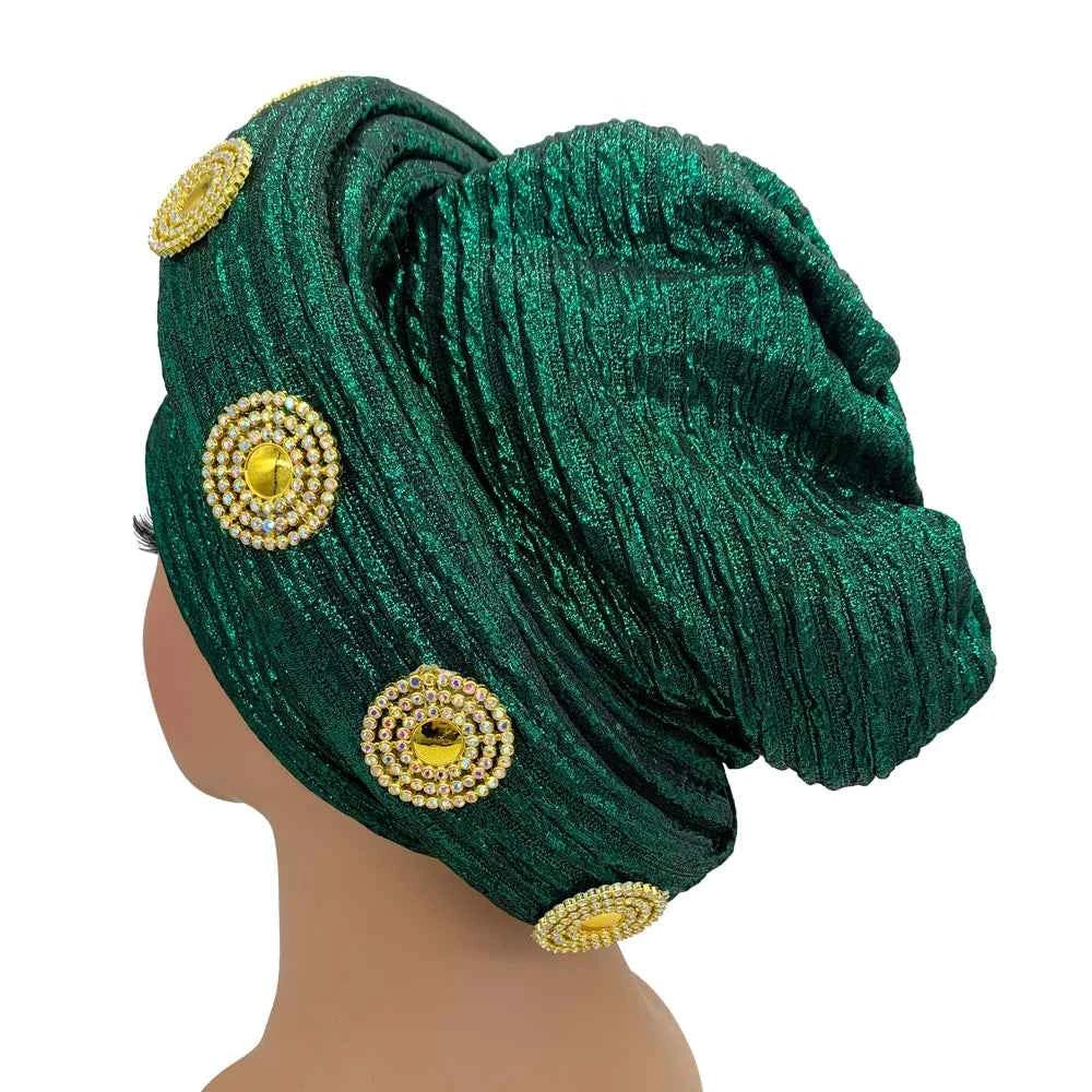 Already Made African Headtie Glitter Diamonds Women's Turban Cap Female Head Wraps Nigeria Wedding Auto Geles Party Headwear Hat