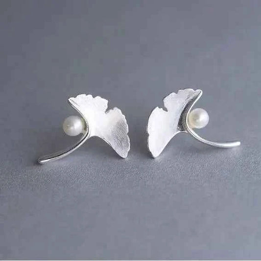 Fashion Jewelry Stud Earring ginkgo leaf Pearl Earring