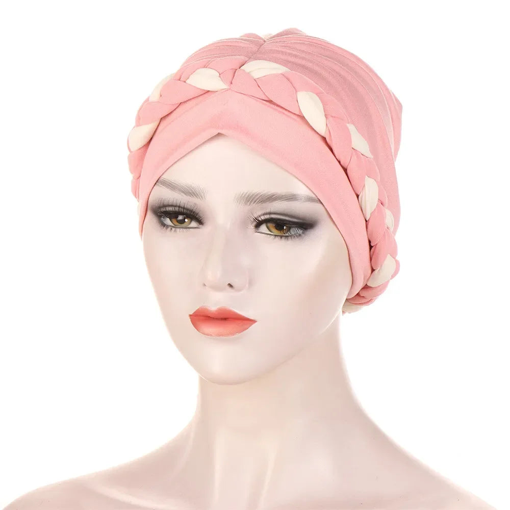 Women Lady Beads Muslim Braid Head Turban Wrap Cover Cancer Chemo Islamic Arab Cap Hat Hair Loss Bonnet Beanies Fashion - NamafadStore