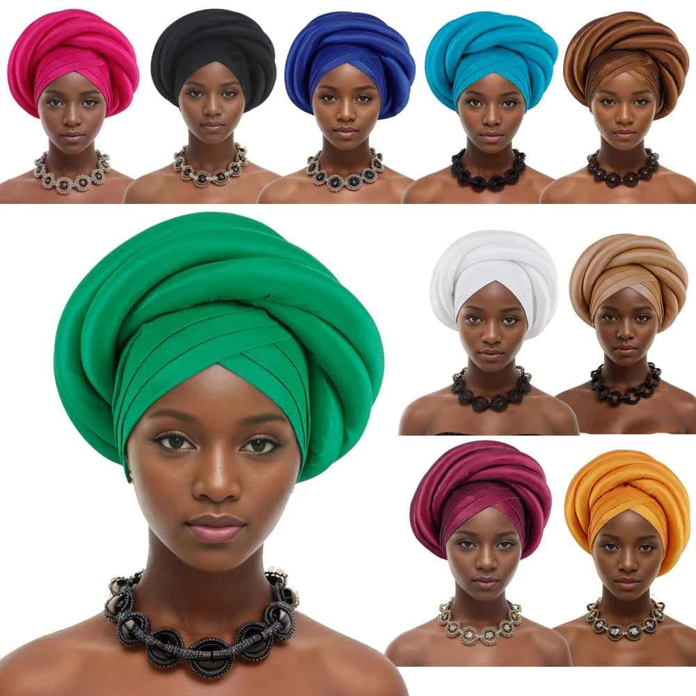 Twisted Braid Turban Cap for Women African Lady Head Wraps Nigeria Raw Silk Autogele Headtie Muslim Hat Party Headwear Turbante