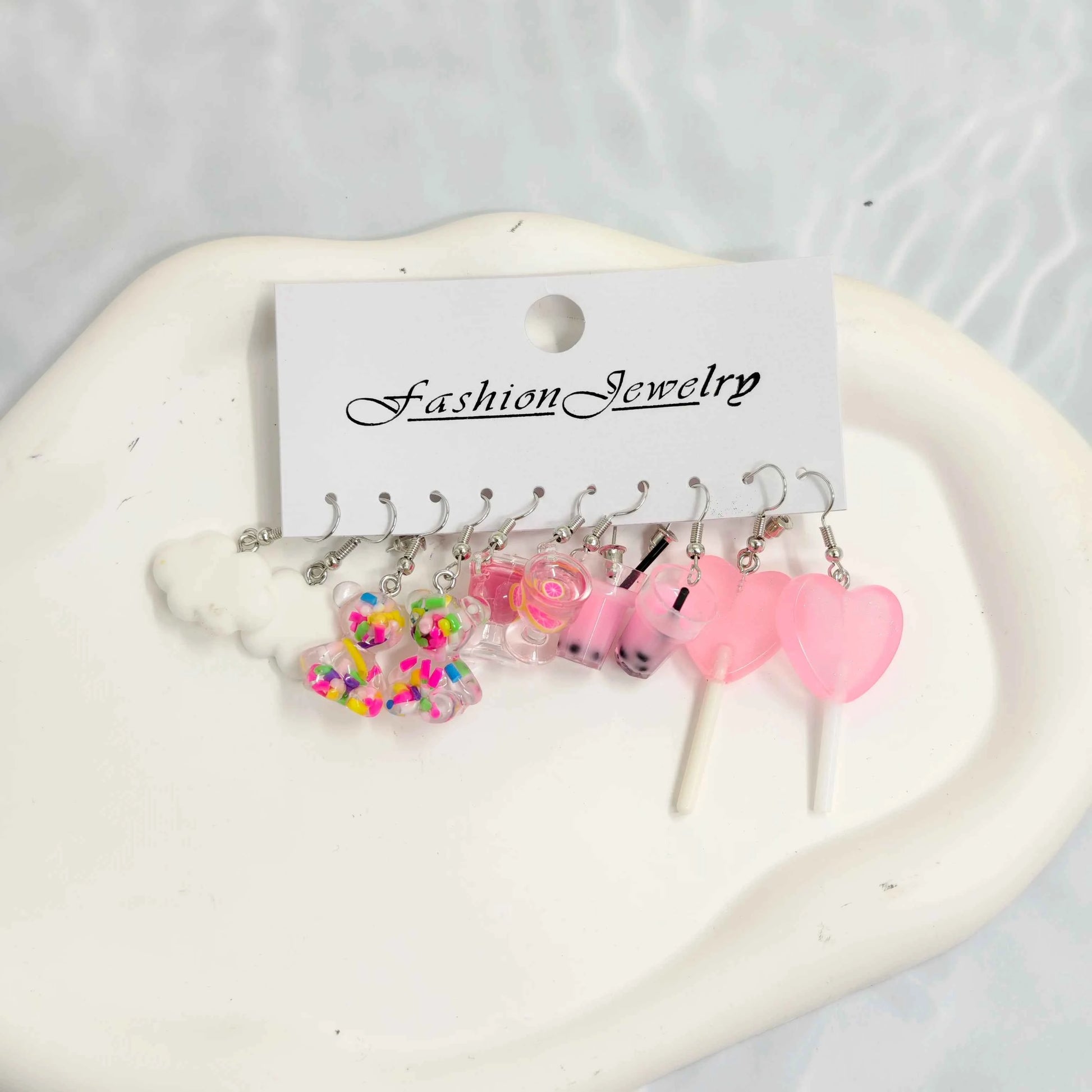 Little Bear High footed Cup White Cloud Earrings, Resin Simulation Food Candy Earrings Set