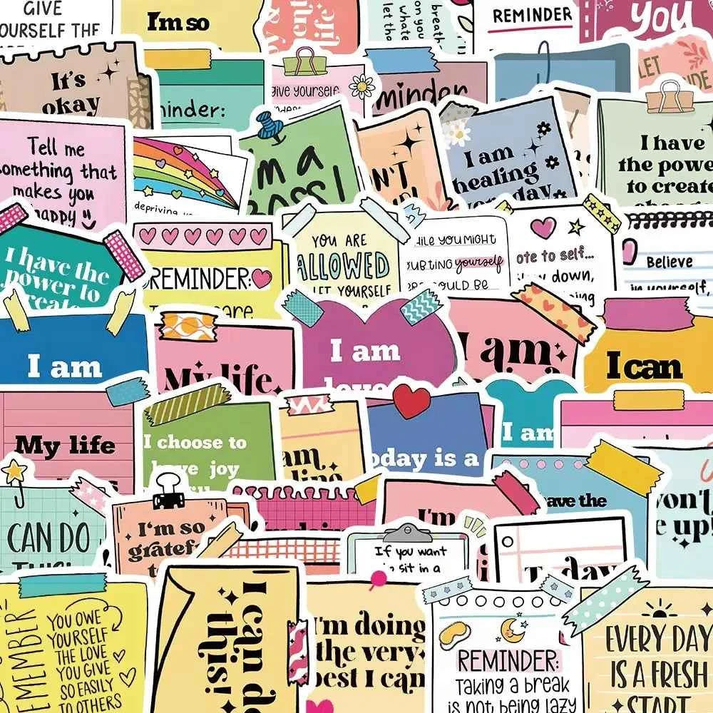 50pcs Cute Motivational Words Text Stickers Inspirational Self affirmation Decals for Student Stationery Notebook Diary Sticker