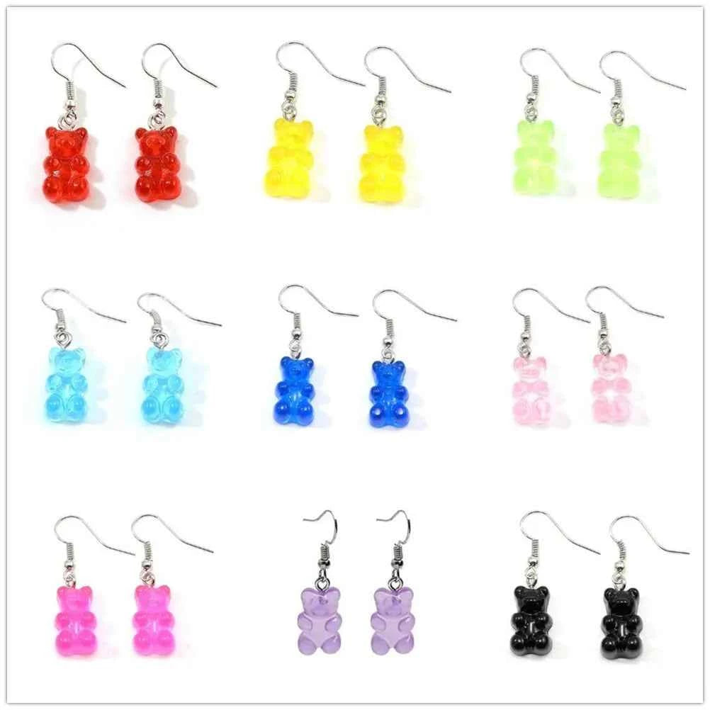 Gradient Candy Color Cute Acrylic Bear Dangle Earrings for Women Girls Gift Korean Fashion Animal Hook Earring Female Jewelry