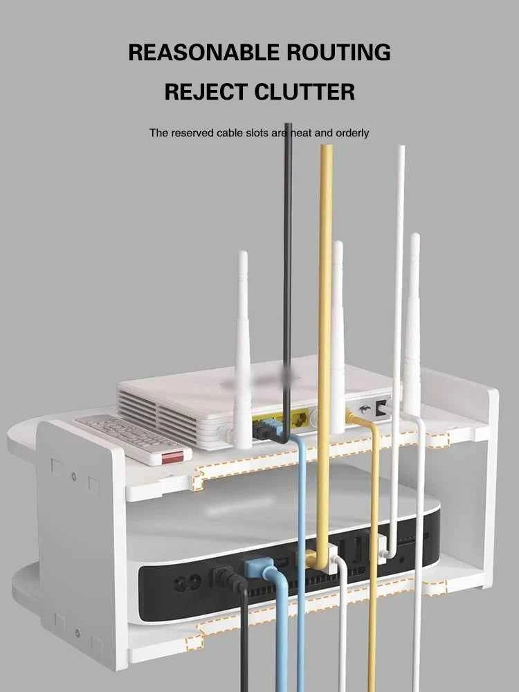 Wifi Hanging Shelf Router Power Strip Multi Outlet TV Set Top Box Cable Hidden Floating Rack Wall Mount Holder Storage Organizer
