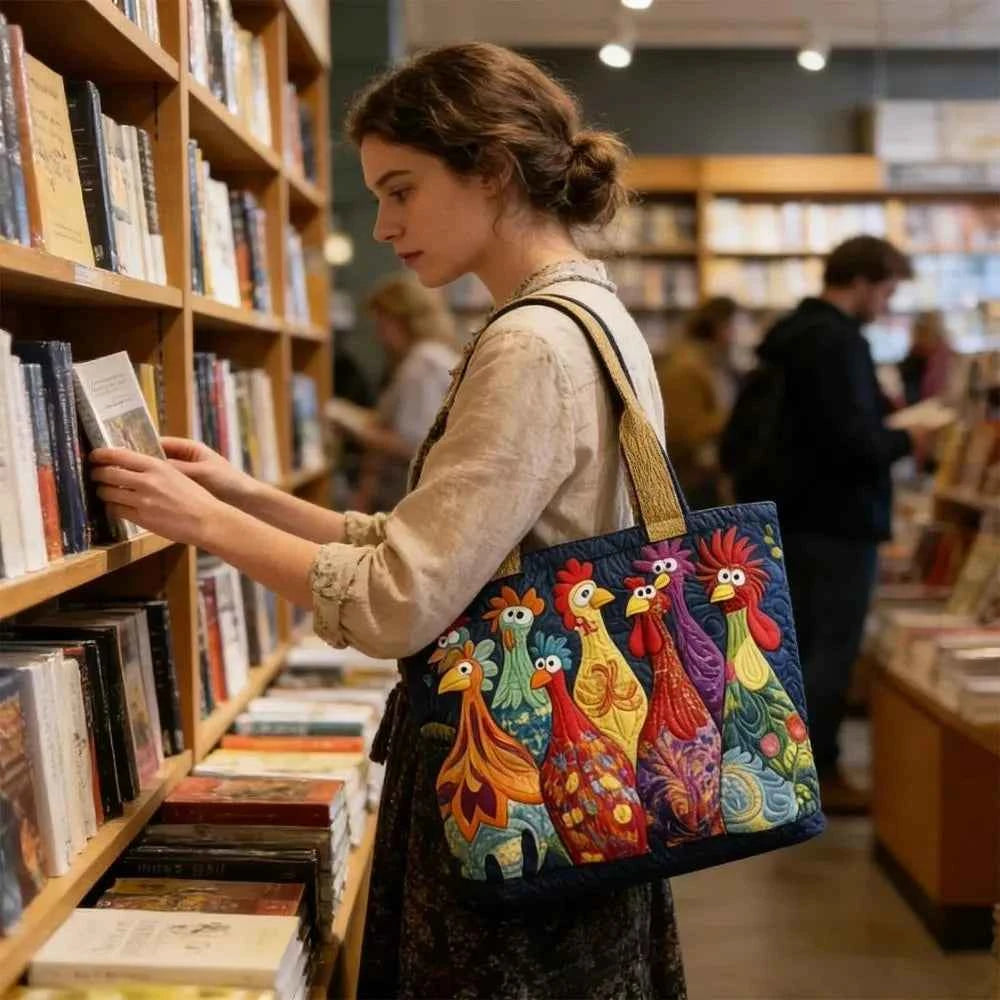 Vintage Quilted Tote Bag Lightweight 3D Printed Patterns Shoulder Bag Large Capacity Cotton Travel Handbag Women Accessory