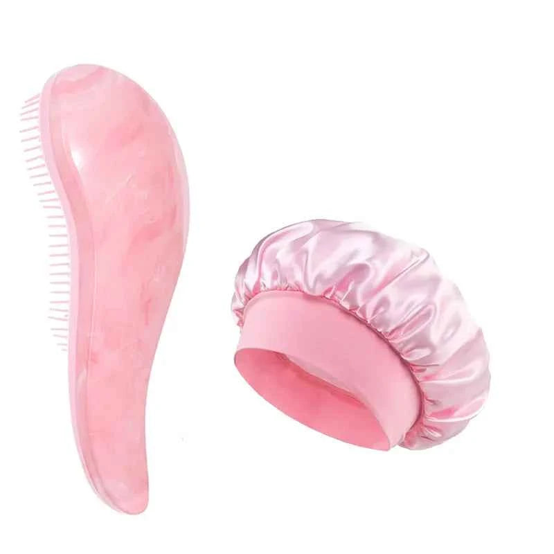 2/4Pcs Hair Care Set Scalp Massage Detangling Comb + Satin Sleep Cap + 2 Hair Scrunchies, Anti-Frizz Hair Accessories for Women