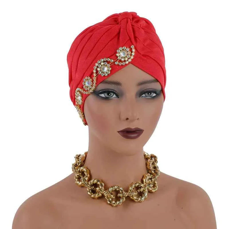 Fashion Turban Cap for Women Muslim Hijab Cap Islamic Headscarf Bonnet African Diamonds Head Wraps