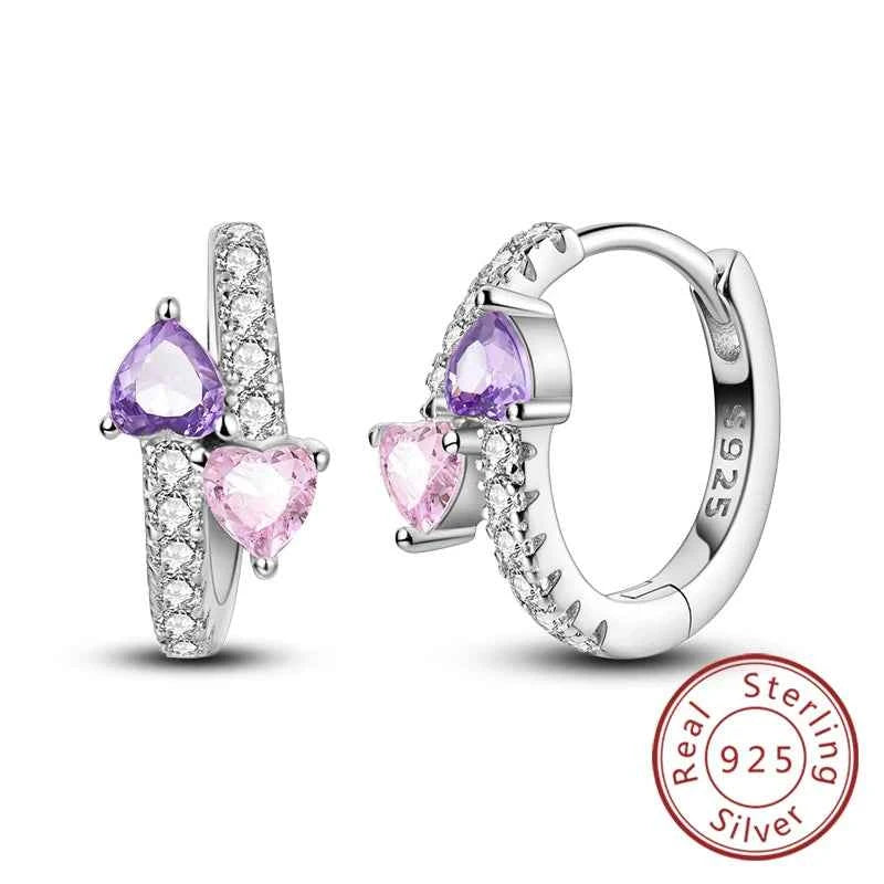 New Original 925 Sterling Silver Hoop Earrings Purple Zircon Flowers Butterflies Studs Earring For Women Wedding Engagement Gift