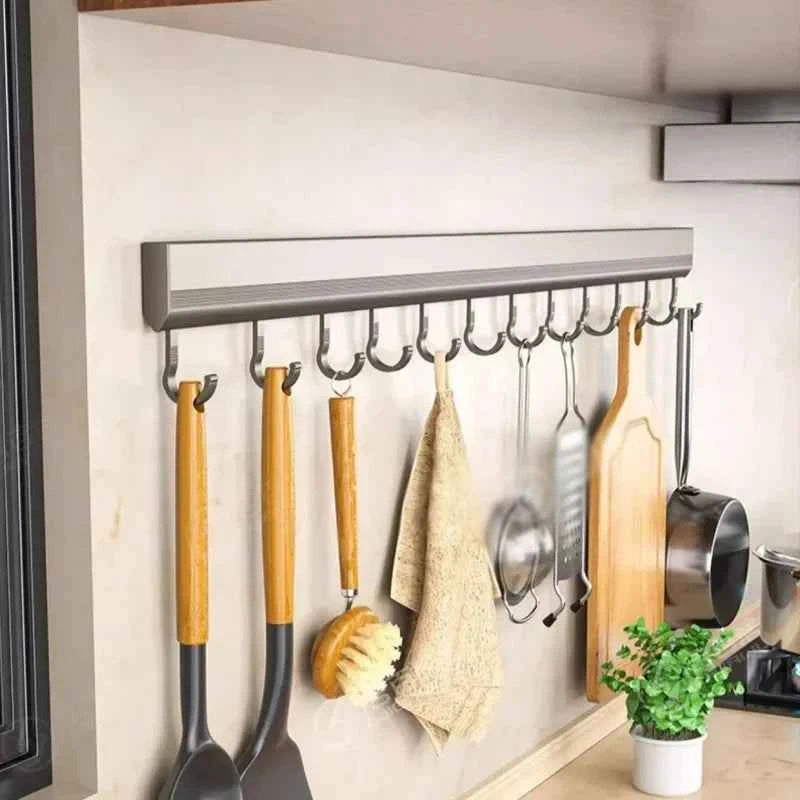 Kitchen Storage Rack Aluminum Alloy Hook Rack Wall Mounted Kitchen Utensil Storage Rack Bathroom Robe Towel Hanger