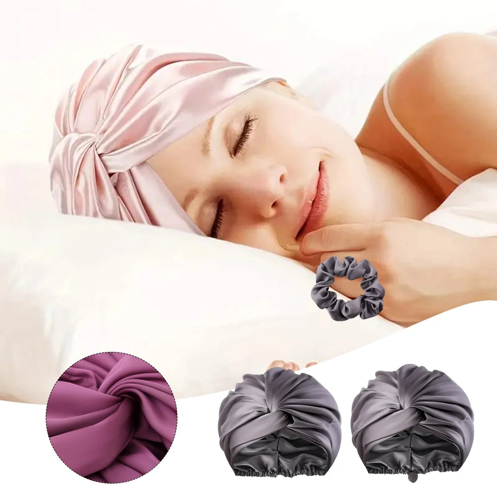 Unisex Solid-Color Adjustables Silk Satins Hair Bonnets High Elasticity Soft Sleep Cap For Women Men - NamafadStore