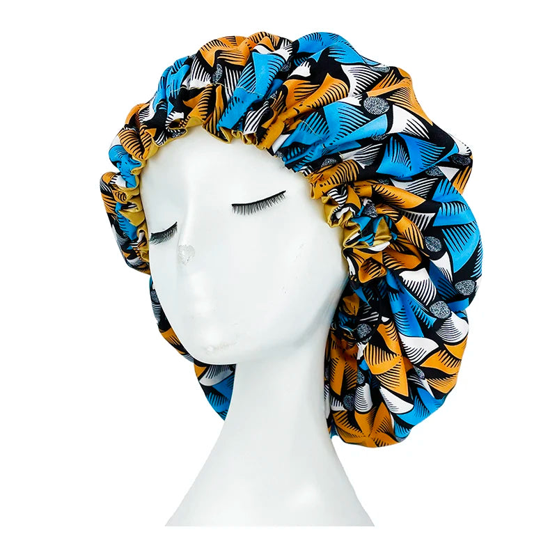 New Big Print Ankara Women Satin Bonnet Head Cover Silky Satin Elastic Sleep Cap Ladies Head Wrap Hat Hair Accessories Fashion - NamafadStore