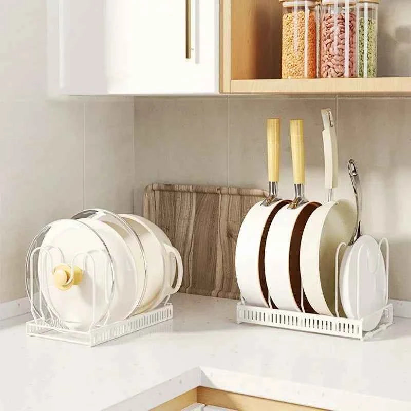 Pot Rack Bowl and Plate Storage Rack Multi-layer Retractable Adjustable Carbon Steel Pan Dish Drying Cookware Rack Kitchen Tools