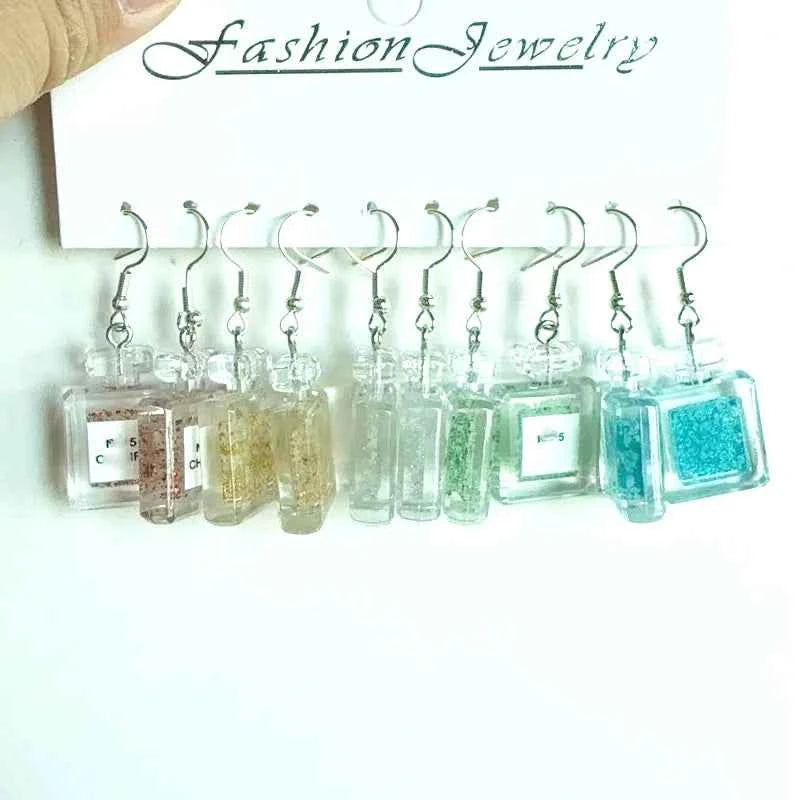 5 Pair Set Small Fresh Colored Resin Pendant Earrings Art Sweet and Cute Fruit Animal Milk Tea Earrings Female