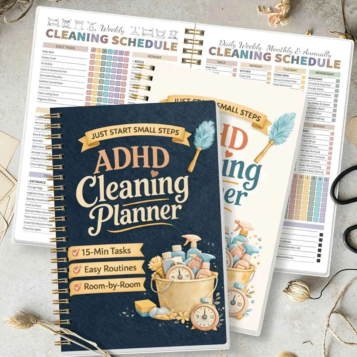 Spiral-bound Cleaning Planner Designed for ADHD Individuals, Featuring a Color-coded Schedule, Assisting Households, Offices