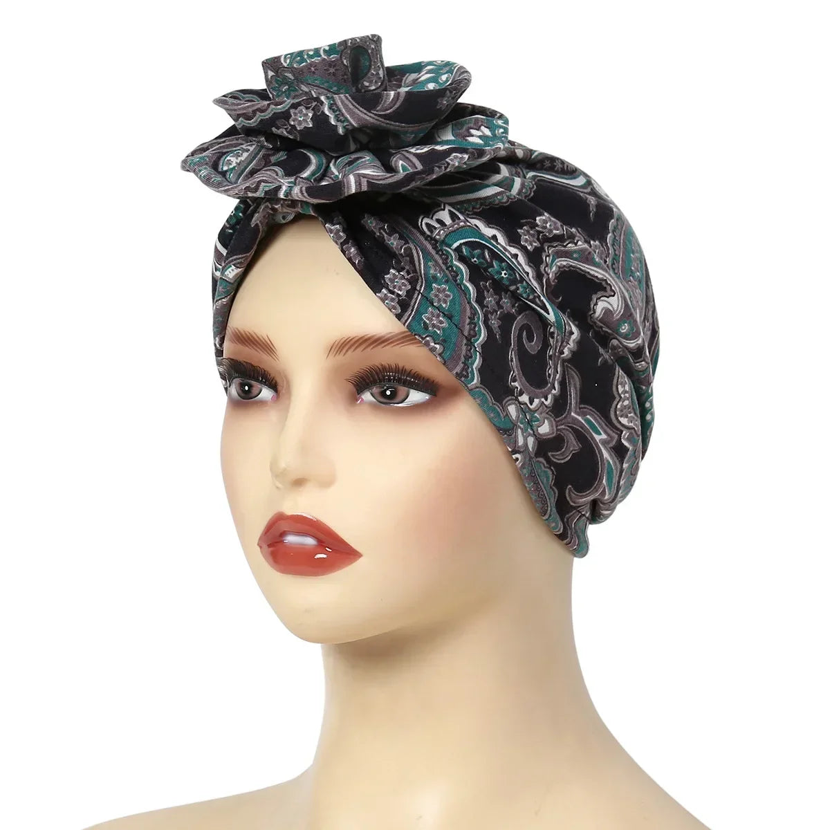 New African Print Turban Beanie for Women - Flower Beanie, Muslim Hijab, Head Wrap, and Hair Loss Bandana