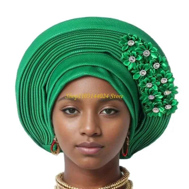 N5KE Flower Turban Hat African Headwrap Hat Formal Event Wedding Multilayer Turban
