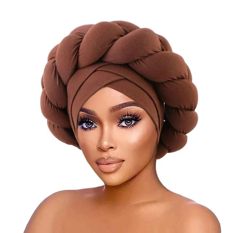 New African Twisted Large Fried Braid Turban Hat Muslim Hijab Hat Elastic Head Wraps Headscarf Beanie Hats Turbante Cap
