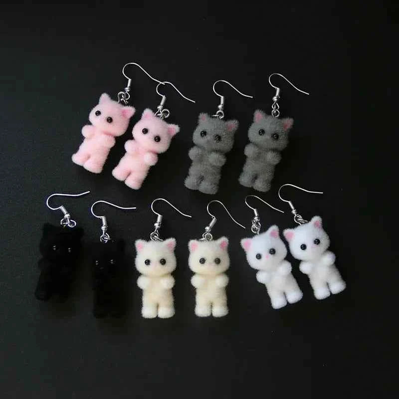 Cute Resin Flocked 3D Cat Earrings,Cartoon Animal Earrings,Holiday Party Gift
