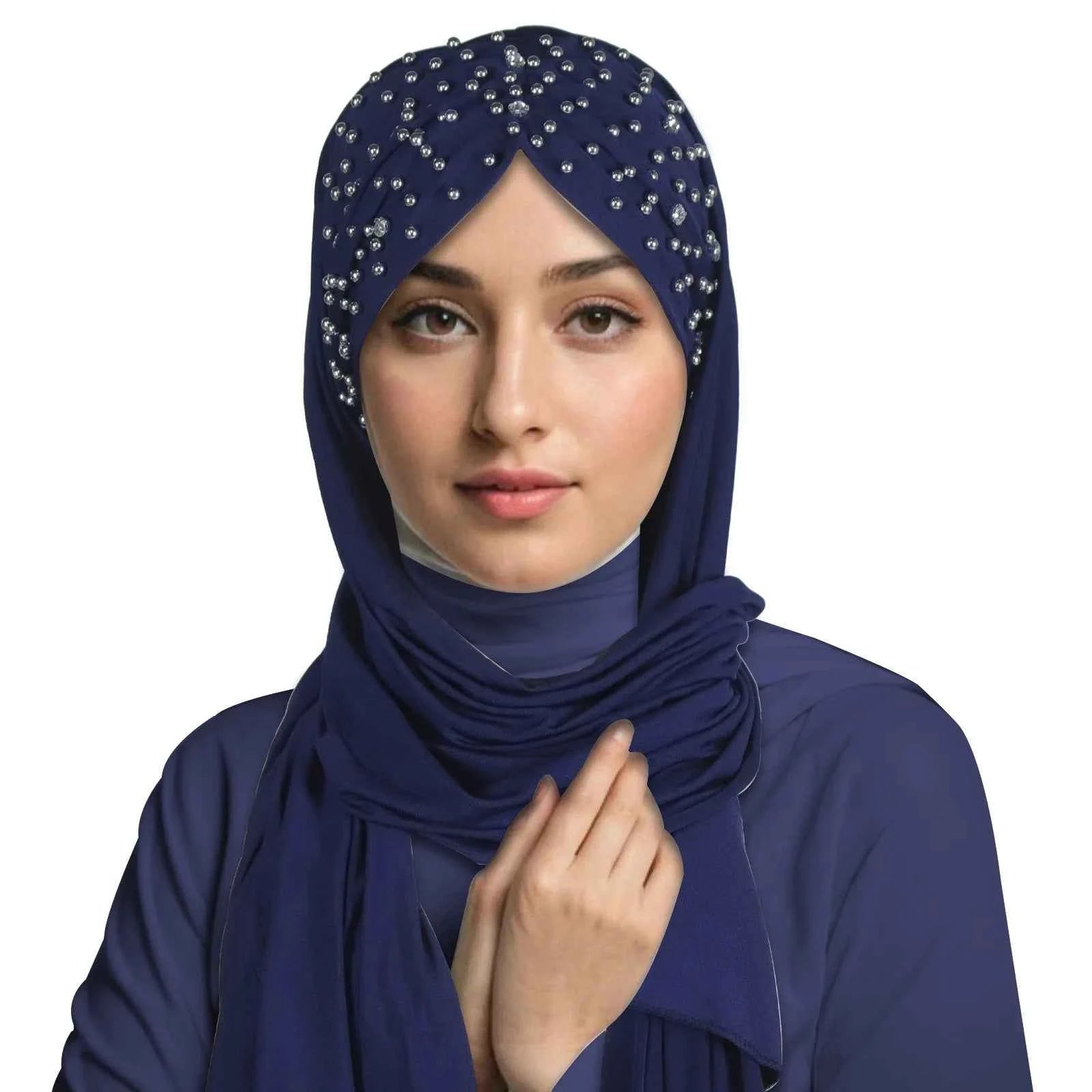 Instant Hijabs Hijab Scarf With Diamonds Jersey Caps Bonnet Brand Design Muslim Scarf Plain Pull On Ready Wear Wrap Head Cover