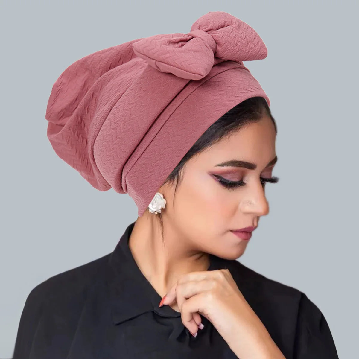 Trendy Crinkle Women's Hijab Solid Color Muslim Ladies Turban Bonnet Flower Decor Ramadan Head Wrap Head Scarf Indian Hat Mujer - NamafadStore