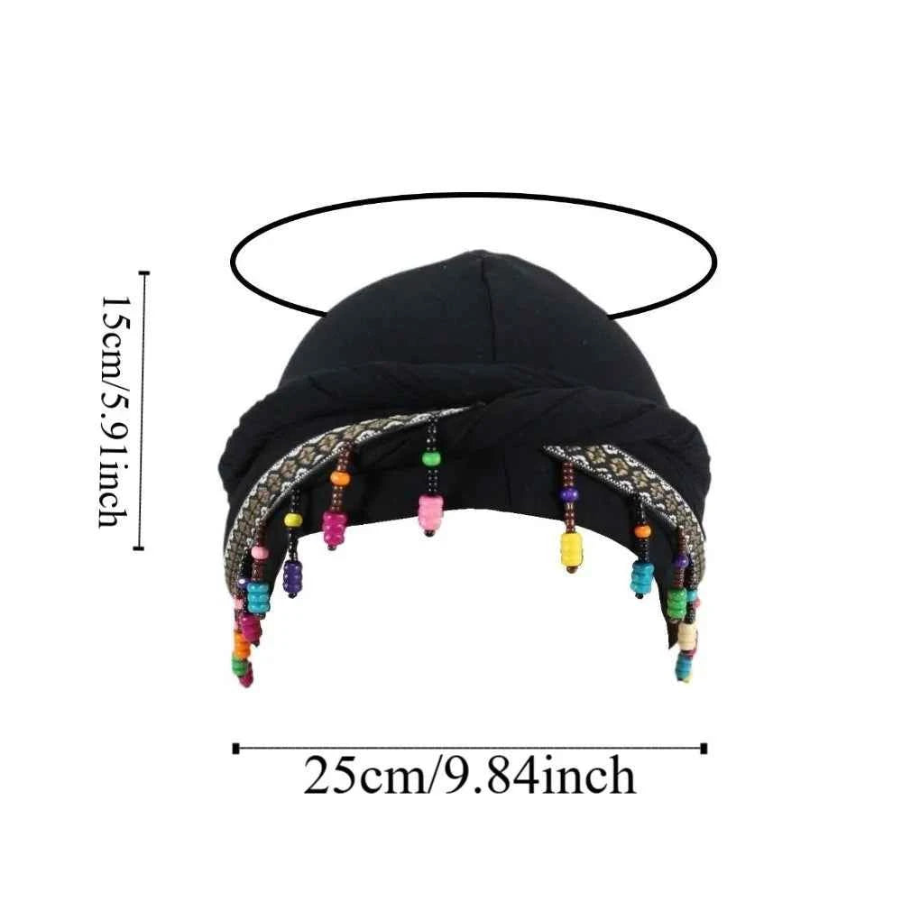 Bonnet Hat Elastic Colorful Beaded Headscarf Breathable Hijab Pre-tie Head Wraps Dome Indian Style Jacquard Pullover Cap Gifts