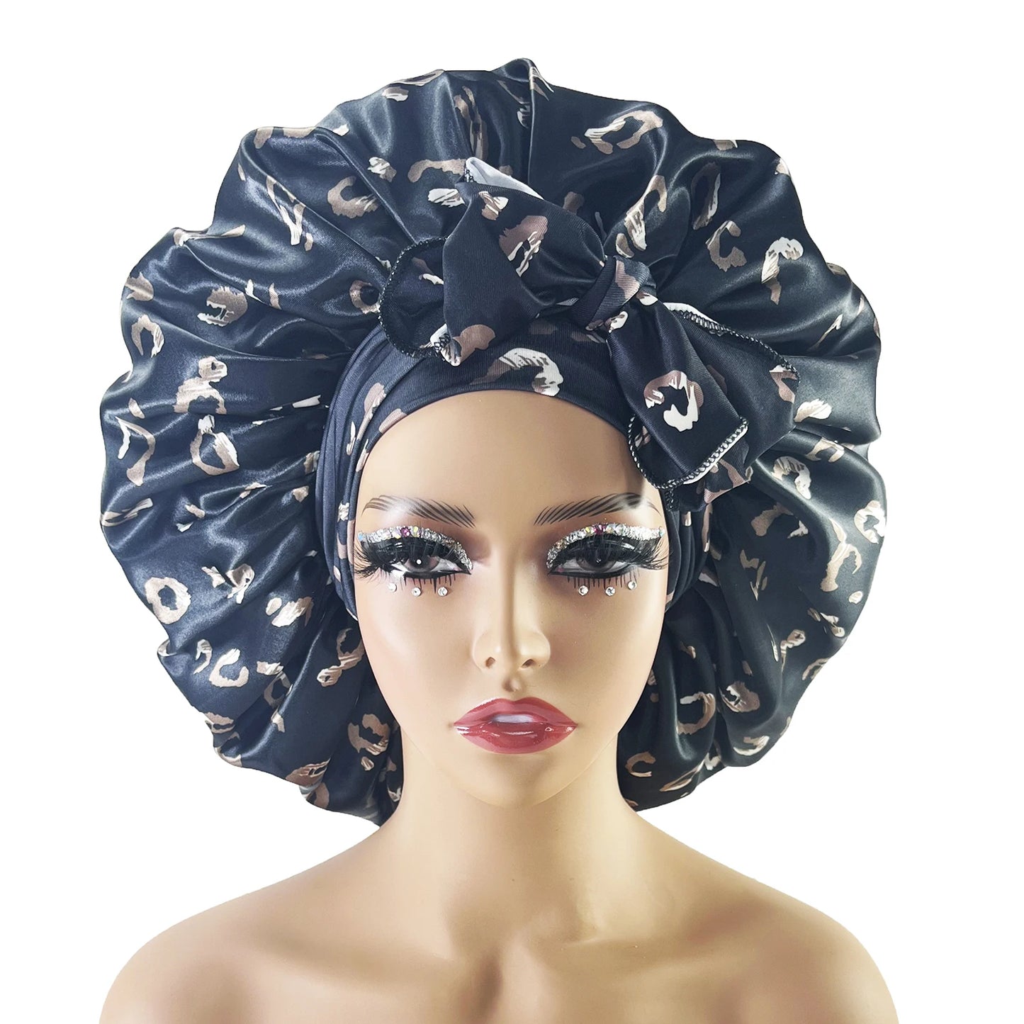 New Large Satin Bonnet Silk Night Sleeping Cap With Head Tie Band Bonnet Edge Wrap For Women Curly Braid Hair - NamafadStore