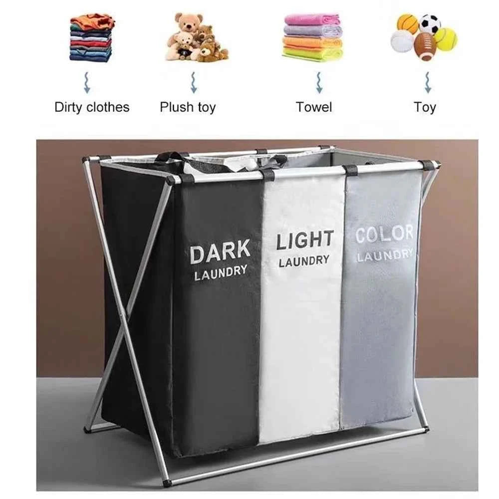 1-3Grids Laundry Basket Foldable Dirty Clothes Organizer Bathroom Waterproof Storage Basket Large Laundry Hamper Two Size New
