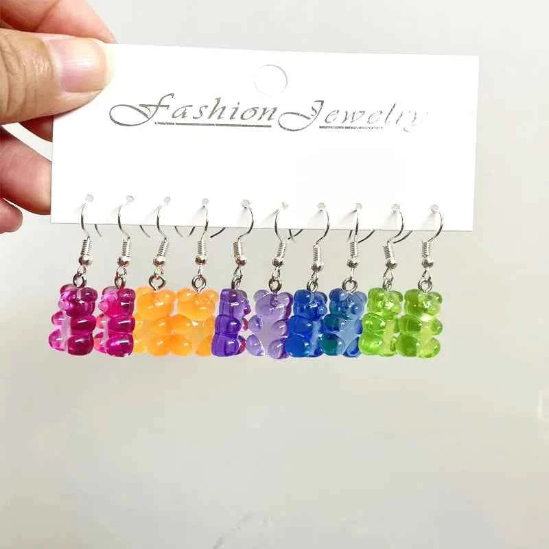5 Pair Set Small Fresh Colored Resin Pendant Earrings Art Sweet and Cute Fruit Animal Milk Tea Earrings Female