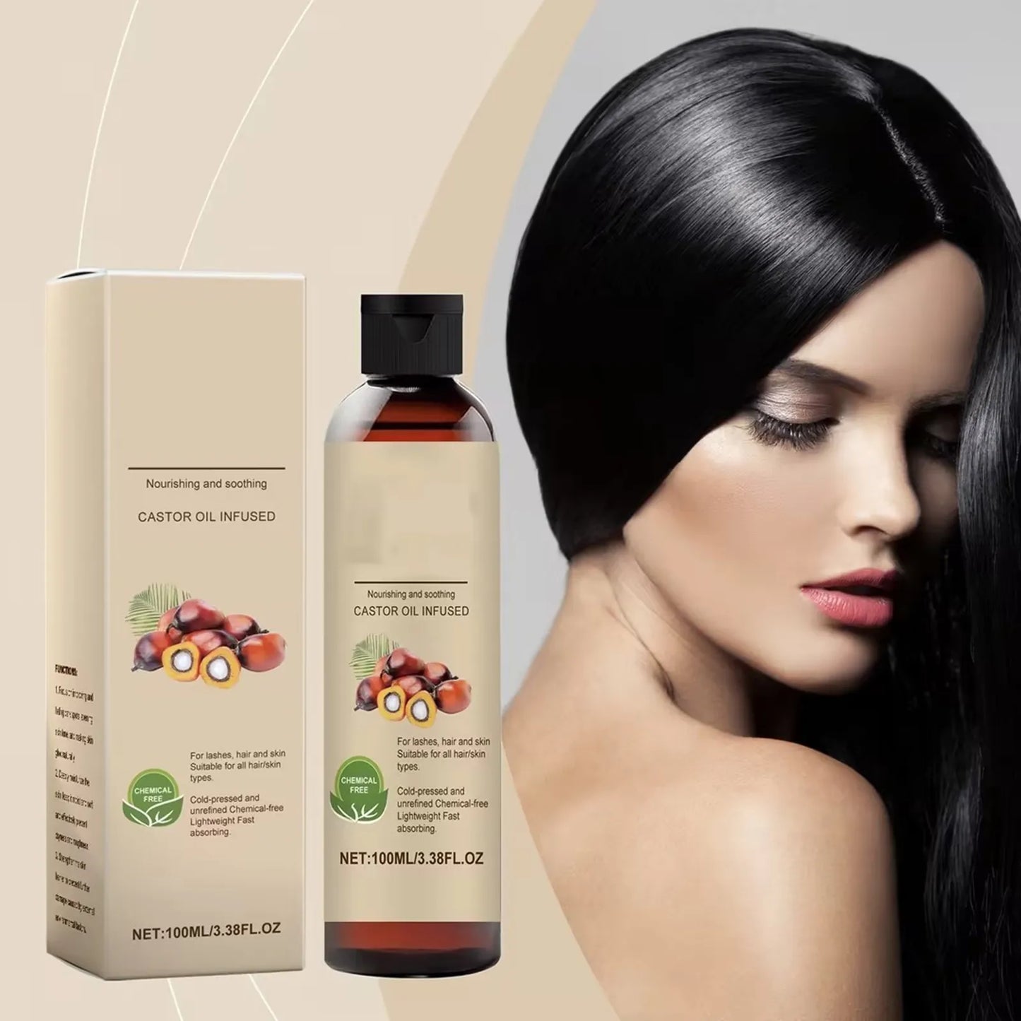 Batana Castor Oil Hair Eyelash Eyebrow Growth Skin Care Oil，100ML