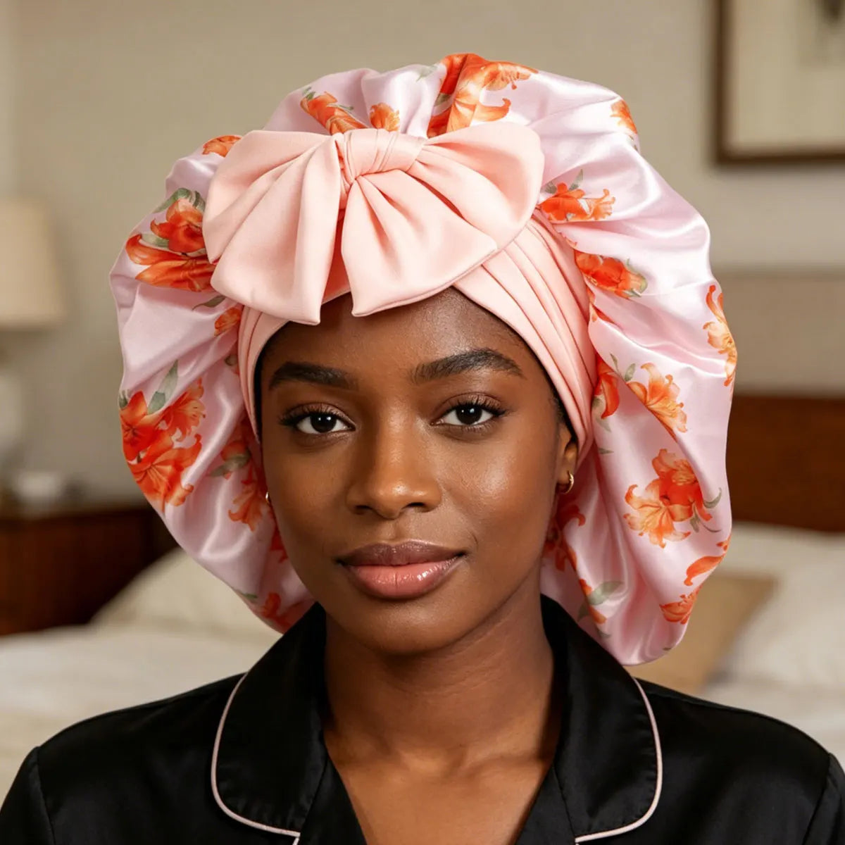 Floral Satin Bonnet for Women – Large Sleep Cap for Curly Hair