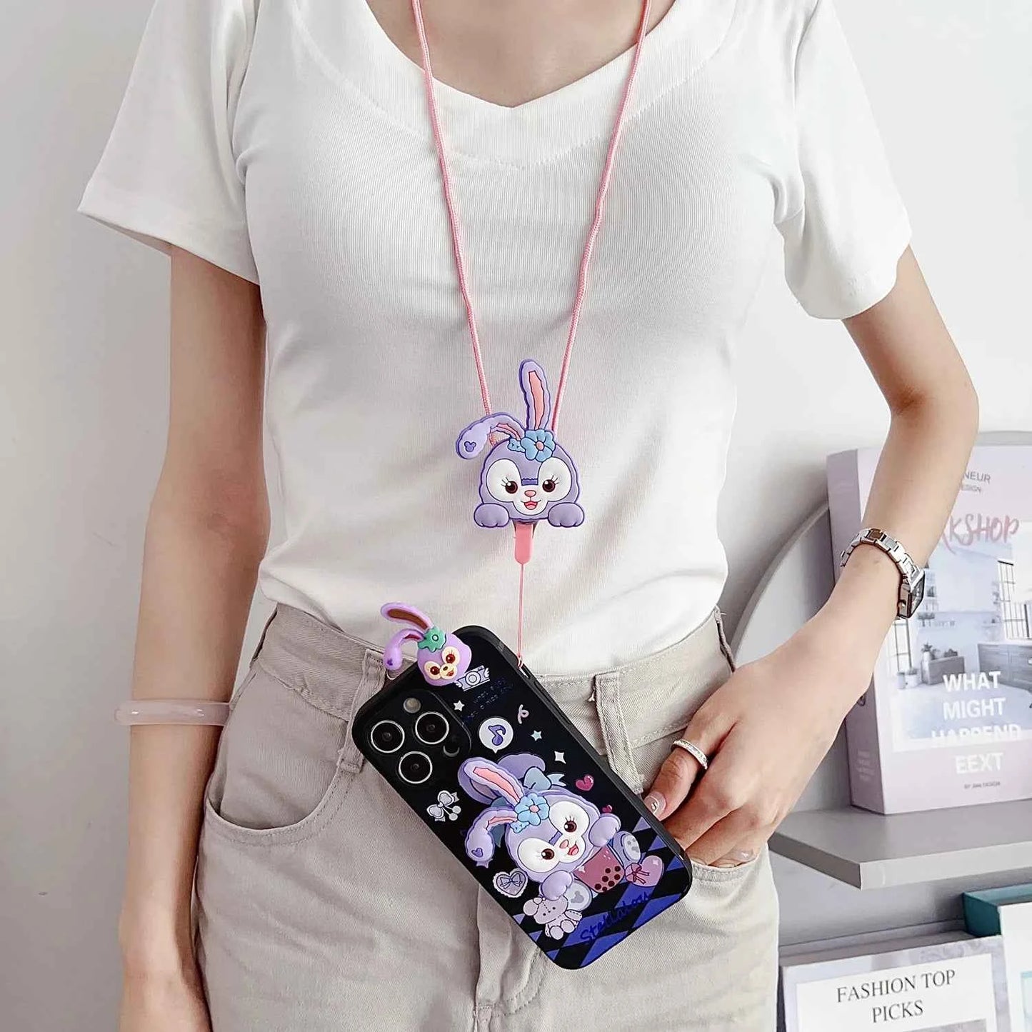 3D Cartoon StellaLou LinaBell Doll Phone Case With Holder Rope Lanyard For iPhone 17 16 Pro Max 15 Pro 14 Plus 13 12 11 Mini