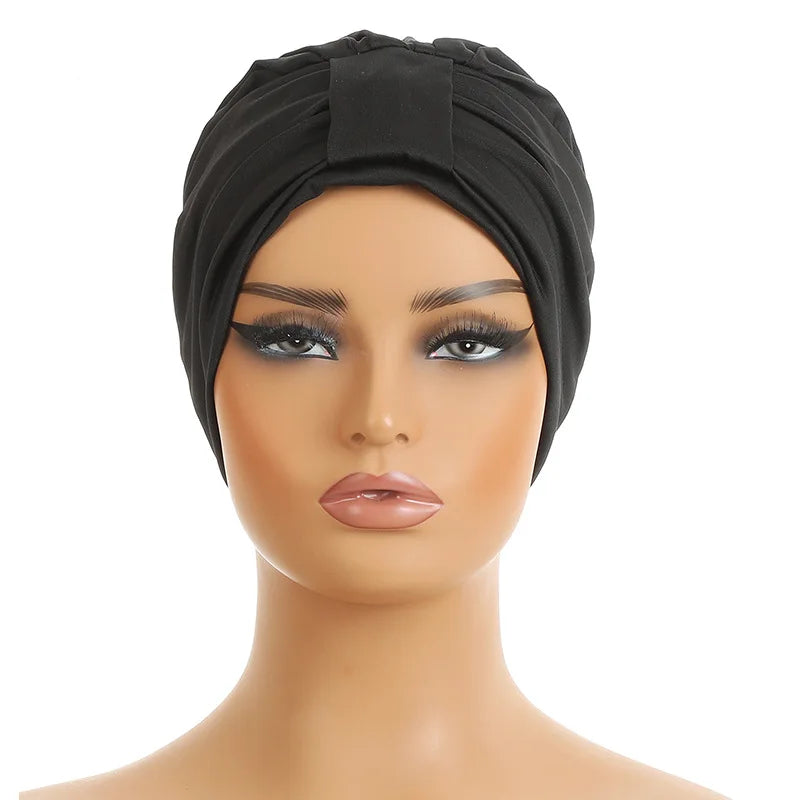 Elastic Top Knotted Women's Turban Cap Muslim Headscarf Hat Female Head Wraps Lady Hair Loss Chemo Cap Daily Bandana Beanie