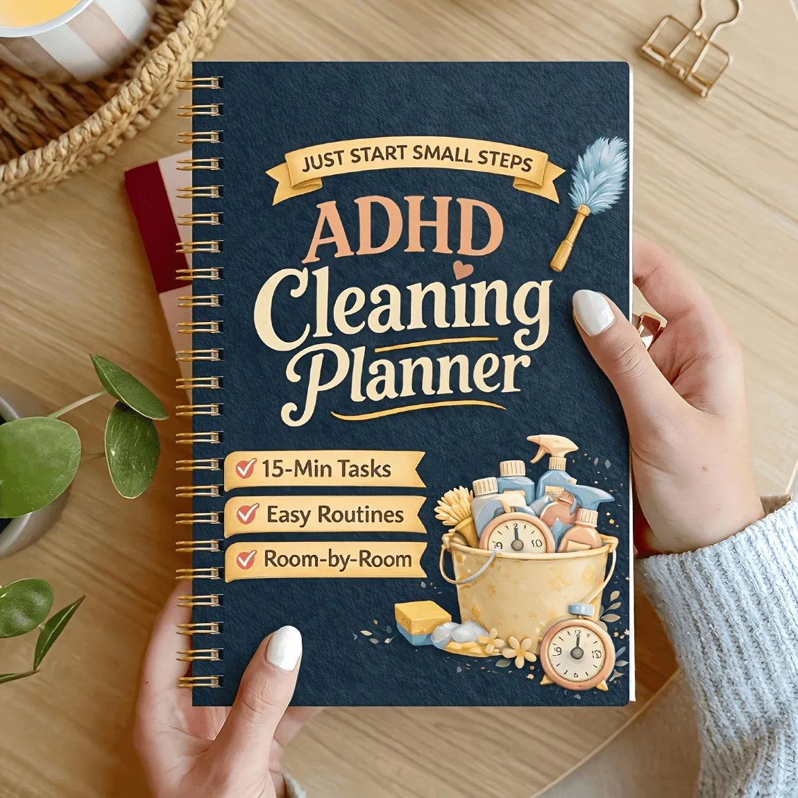 Spiral-bound Cleaning Planner Designed for ADHD Individuals, Featuring a Color-coded Schedule, Assisting Households, Offices