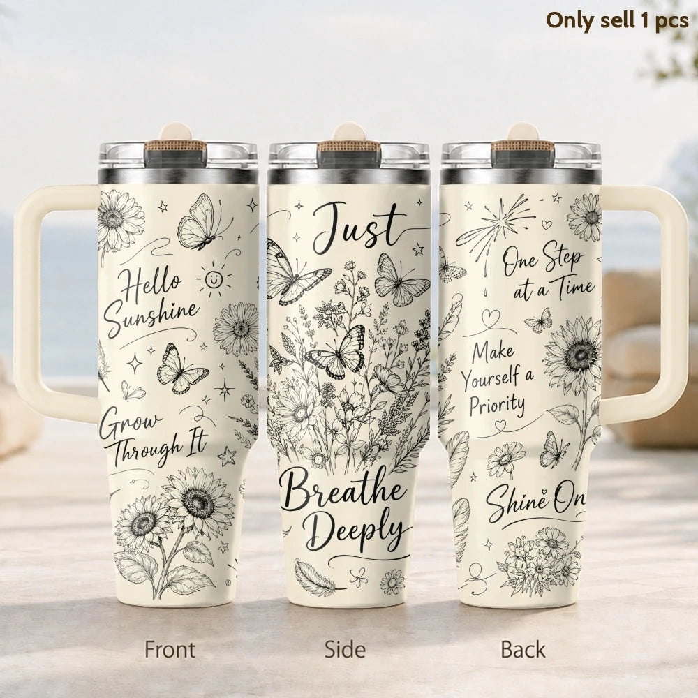 Just Breathe 40oz Tumbler – Motivational Stainless Steel Insulated Cup