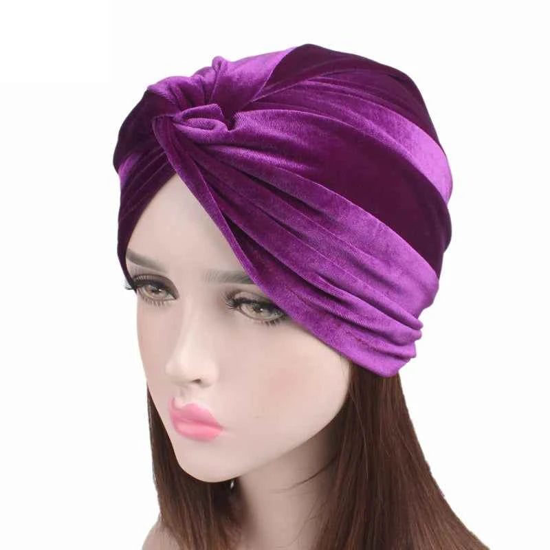 New Muslim Women Velvet Turban Hat Soft Stretch Cross Twist Cap Bandana Headband Chemo Beanie Cap Scarf Islamic Head Wrap