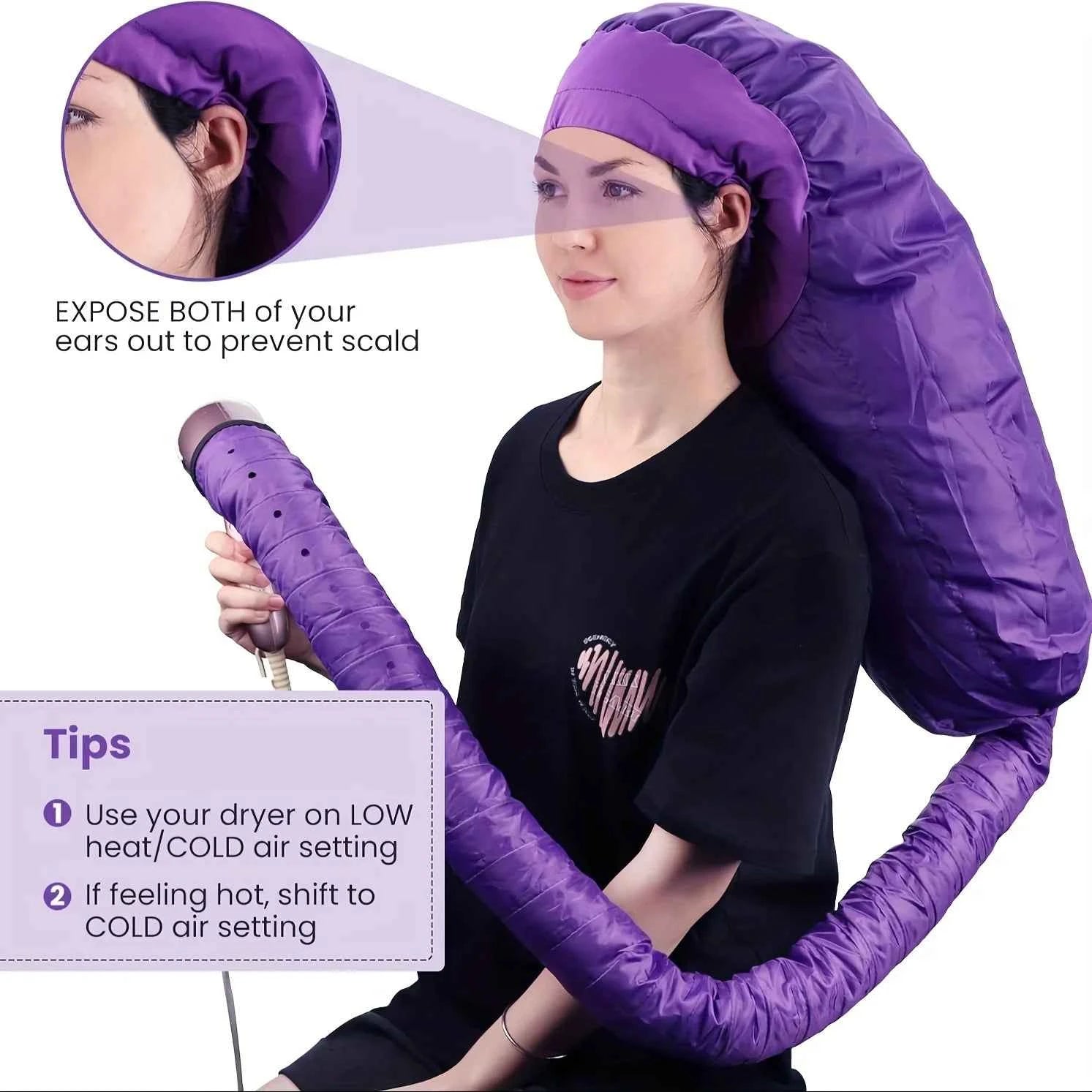 Bonnet Hooded Hair Dryer Attachment Extra Large Adjustable Deep Conditioning Cap Drying Heat Cap with Elastic Strap Fast Drying