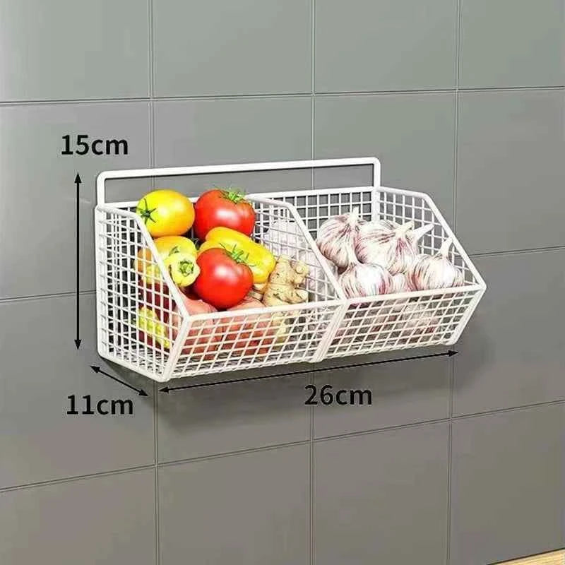 Wall Mounted Kitchen Storage Basket Durable Wire Storage Rack for Vegetables and Fruits Suitable for Home Organization