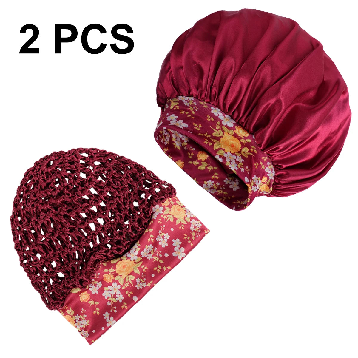 2Pcs Satin Sleep Cap for Curly Hair – Wide-Brim Night Bonnet