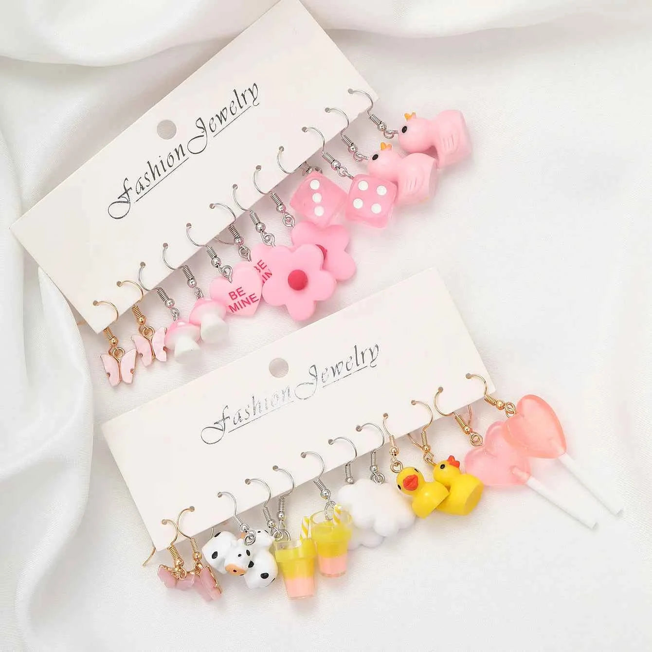 New Sweet Cartoon Dopamine Earrings Set For Women Colorful Cute Duck Butterfly Star Pig Drop Earring Party Earrings Jewelry Gift