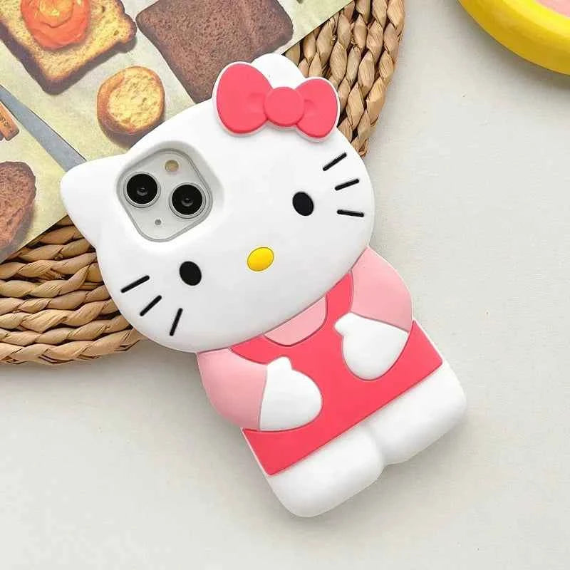 Sanrio 3D Cartoon Hello Kitty Bow Cute Phone Case For iPhone 17 16 15 14 13 12 Pro Max 11 Xs XR 7 8 Plus SE Soft Silicone Cover