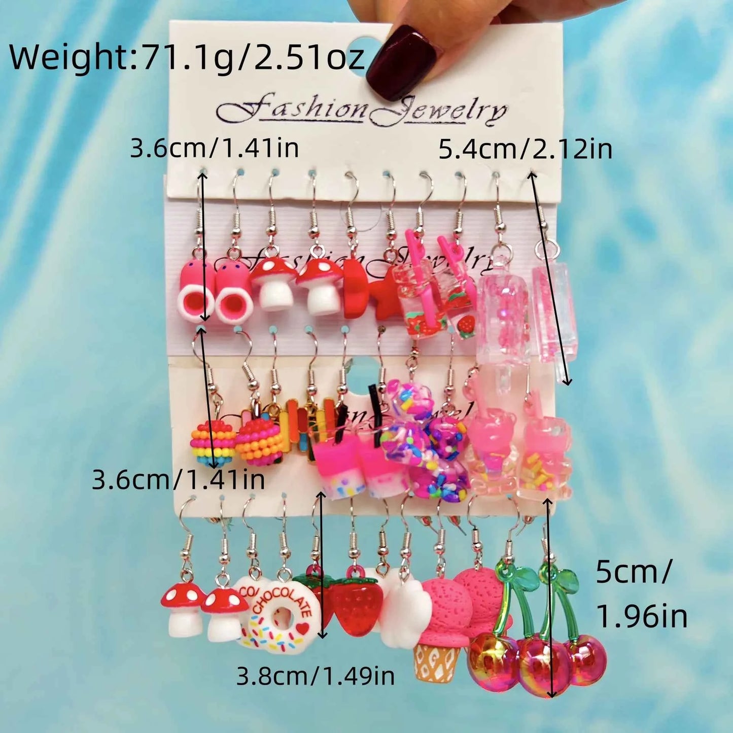 cartoon candy color matching resin earrings cherry mushroom donut ice cream combination set